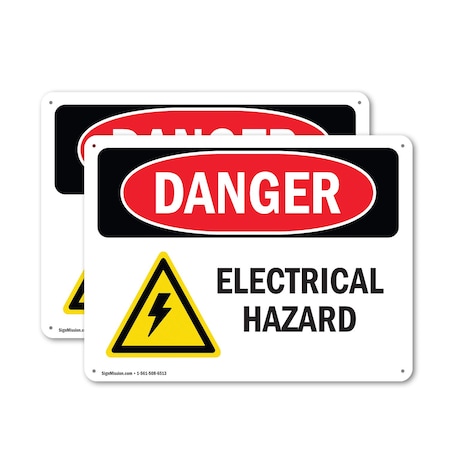 Signmission Electrical Hazard Danger Sign, Plastic, 14in W x 10in L, 2PK OS-2PACK-DS-P-1014-L-2224